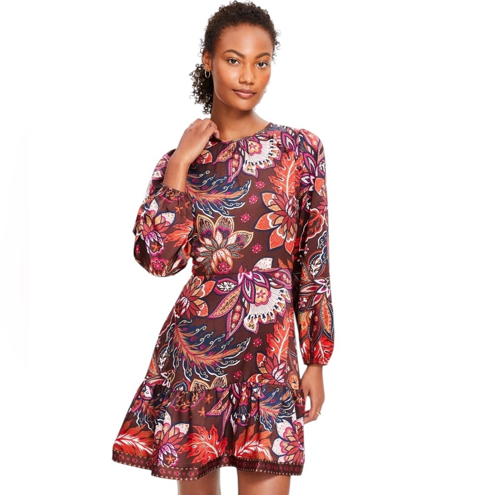 Loft Petite Paisley Shoulder Button Flounce Dress